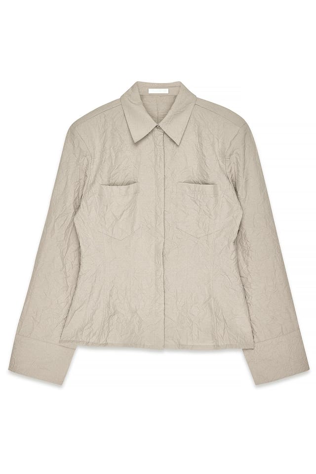 Beige Crinkle Fitted Shirt