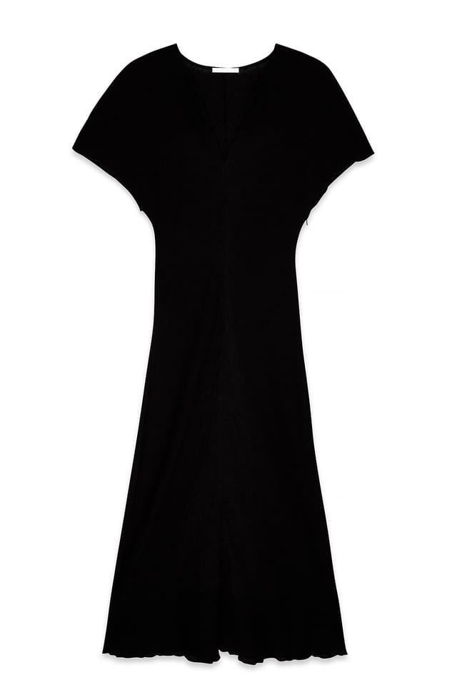 Black Robe mi-longue effet froissé à manches courtes