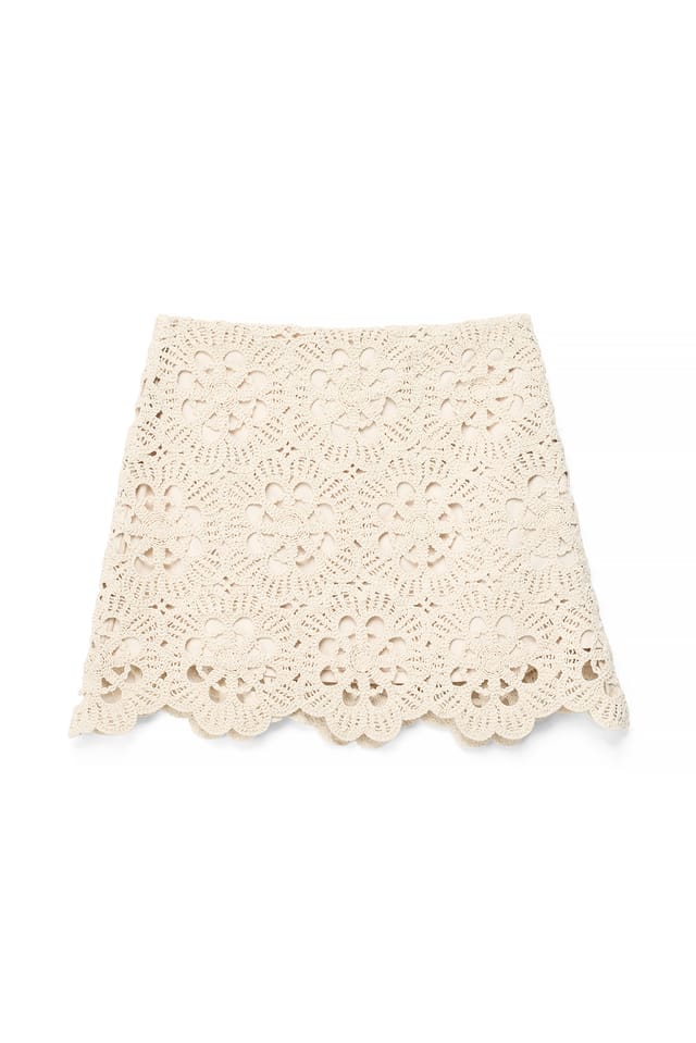 Beige Virkad minikjol med mellanhög midja