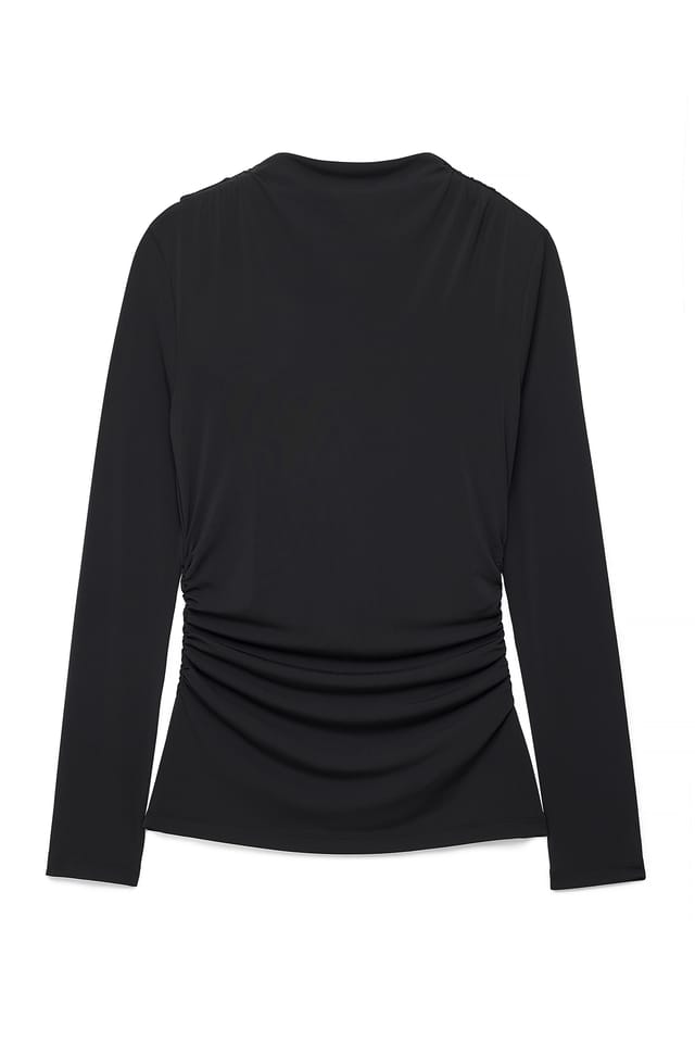 Black Cut Out Draped Long Sleeve Top