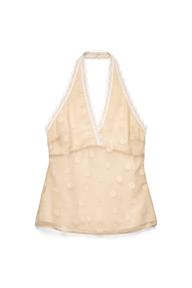 Light Beige Singlet med prikkete blondedetaljer