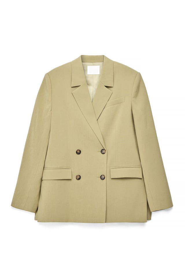 Khaki Green Double Breasted Oversized Blazer