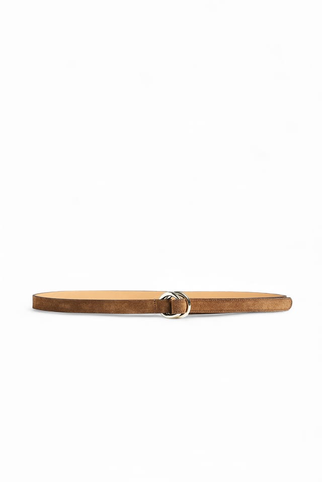 Brown Double Buckle Suede Belt