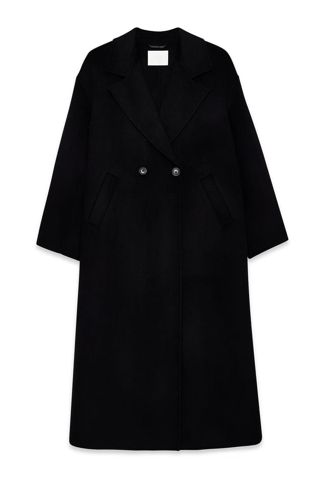 Black Double Buttoned Wool Blend Coat