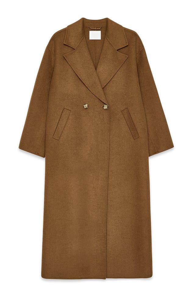 Camel Double Buttoned Wool Blend Coat