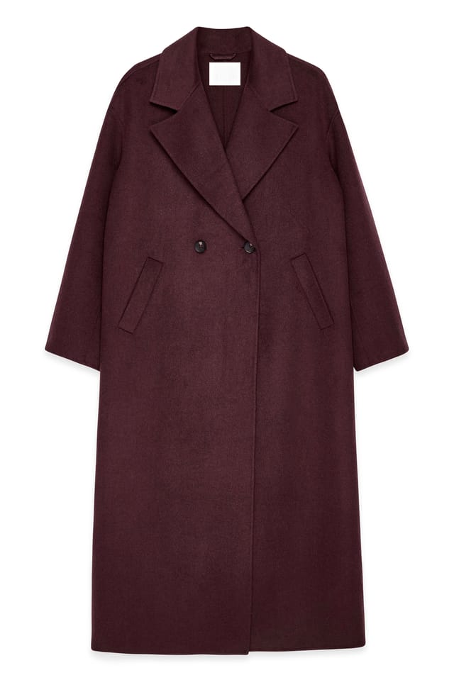 Plum Double Buttoned Wool Blend Coat