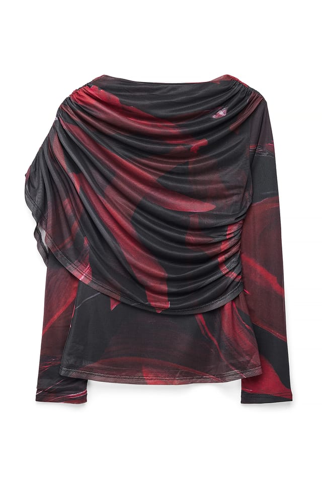 Print bedrucktes Mesh-Top mit Drapierung