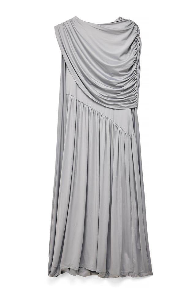 Grey Draped Balloon Hem Maxi Dress