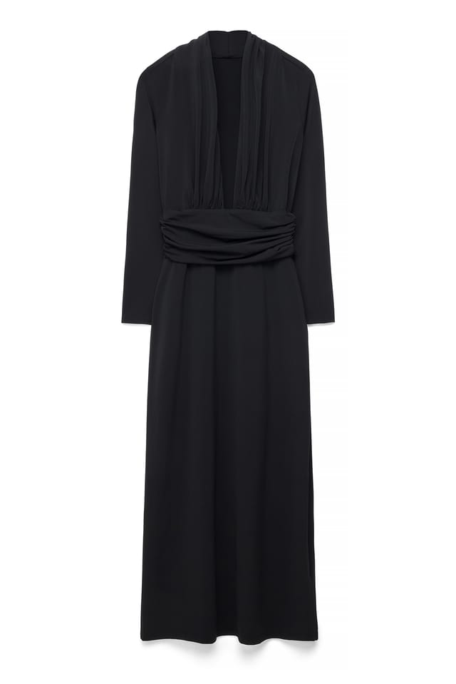 Black Draped Jersey Maxi Dress