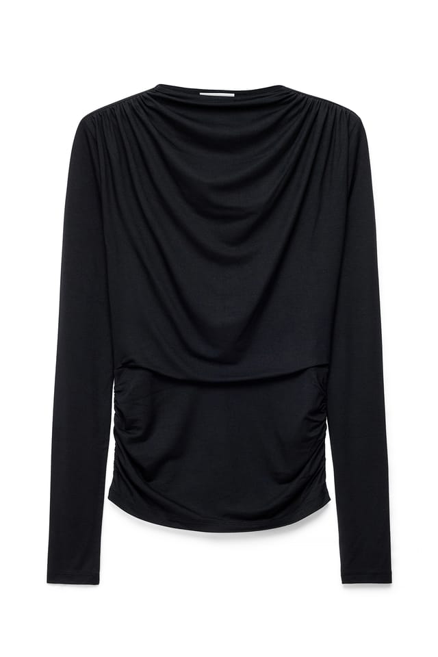 Black Långärmad jerseytopp med drapering