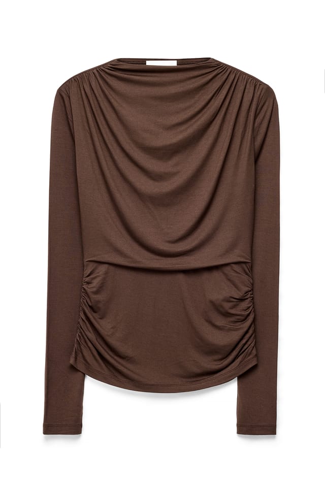 Light Brown drapiertes Jersey-Oberteil mit langen Ärmeln