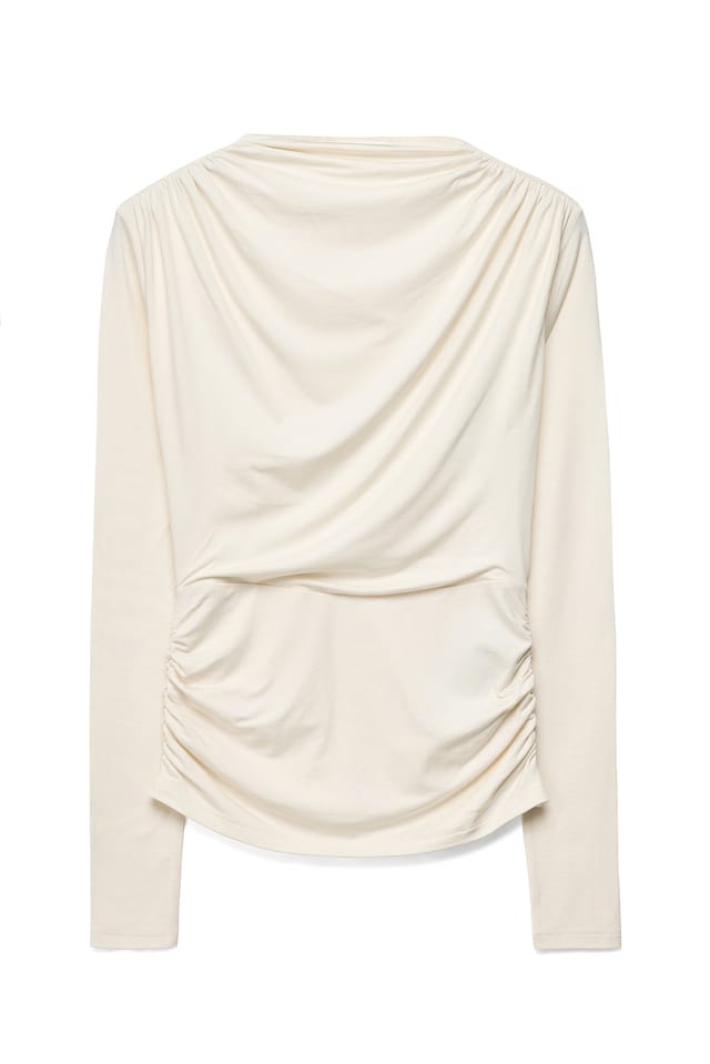 Cream Gedrapeerde jersey top met lange mouwen