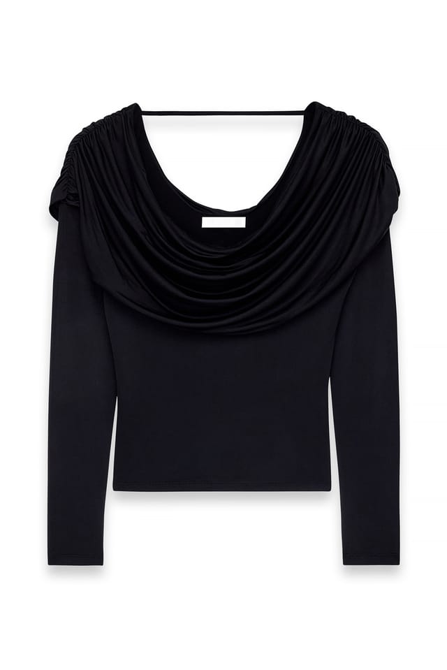 Black Draped Long Sleeve Top