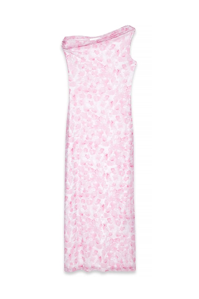 Pink Print Robe longue en maille drapée