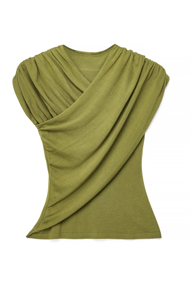 Green Draped Short Sleeve Top