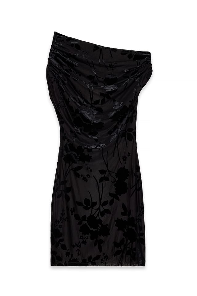 Black Draped Shoulder Burn Out Mini Dress