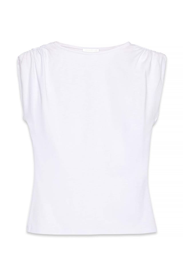 White Draped Shoulder Punto Top