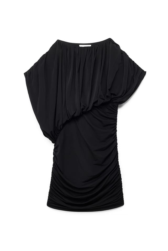 Black Draped Sleeveless Mini Dress