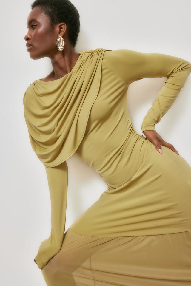 Light Green Drapiertes Maxikleid