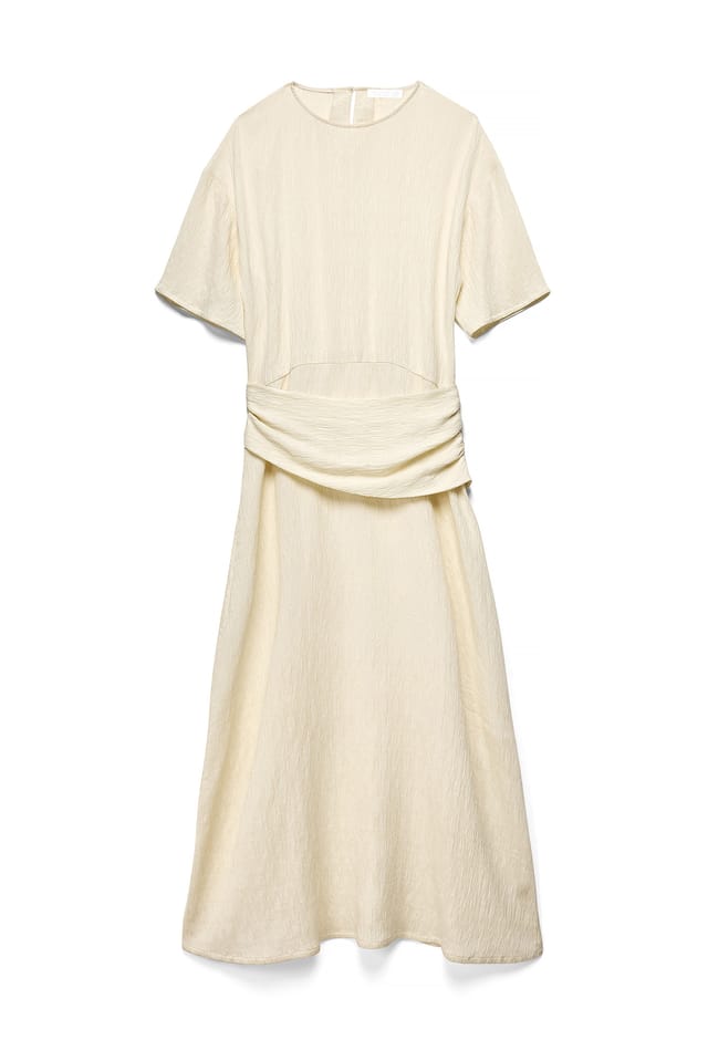 Cream Draped Short Sleeve Maxi Dress