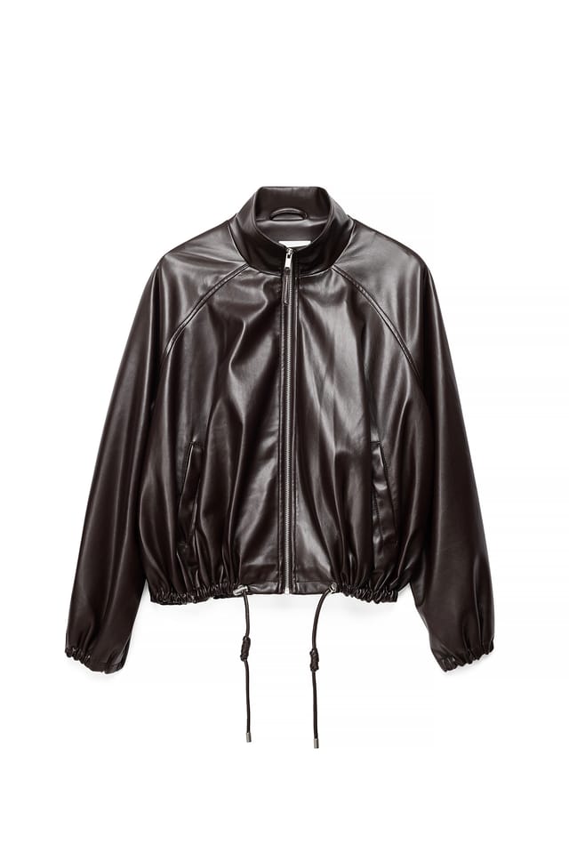 Brown Veste en faux cuir avec détail à cordon de serrage