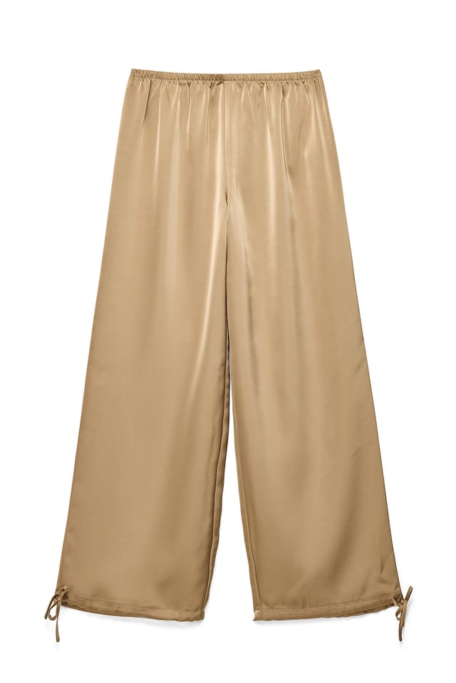 Beige Kostymbyxor i satin med snörningsdetalj