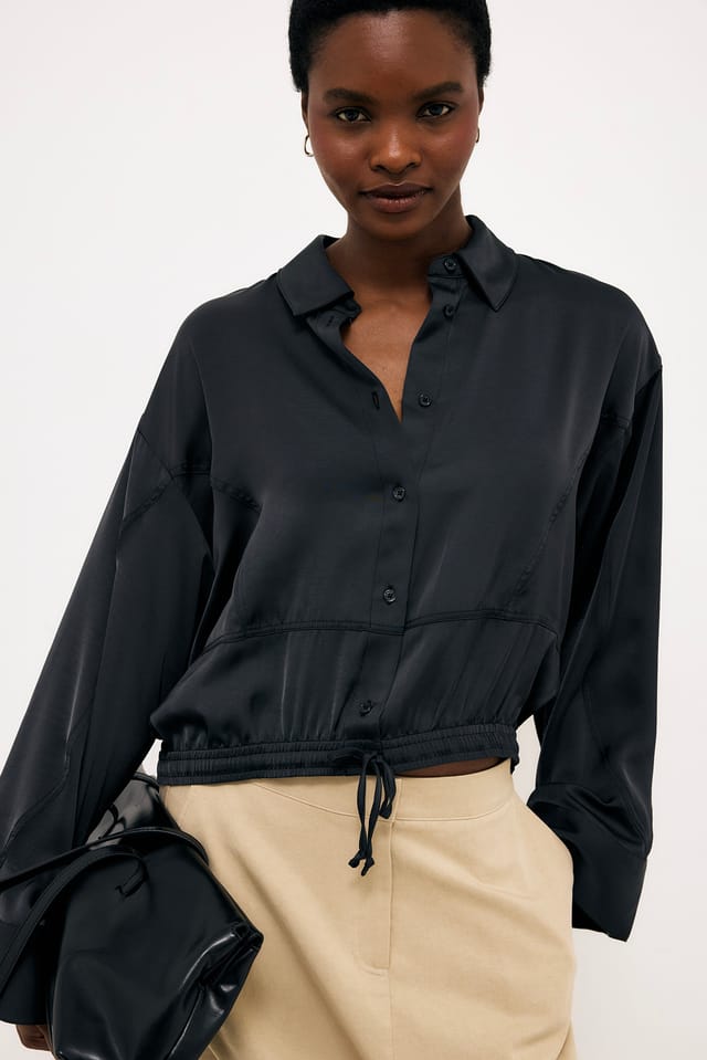 Washed Black Drawstring Detail Shirt