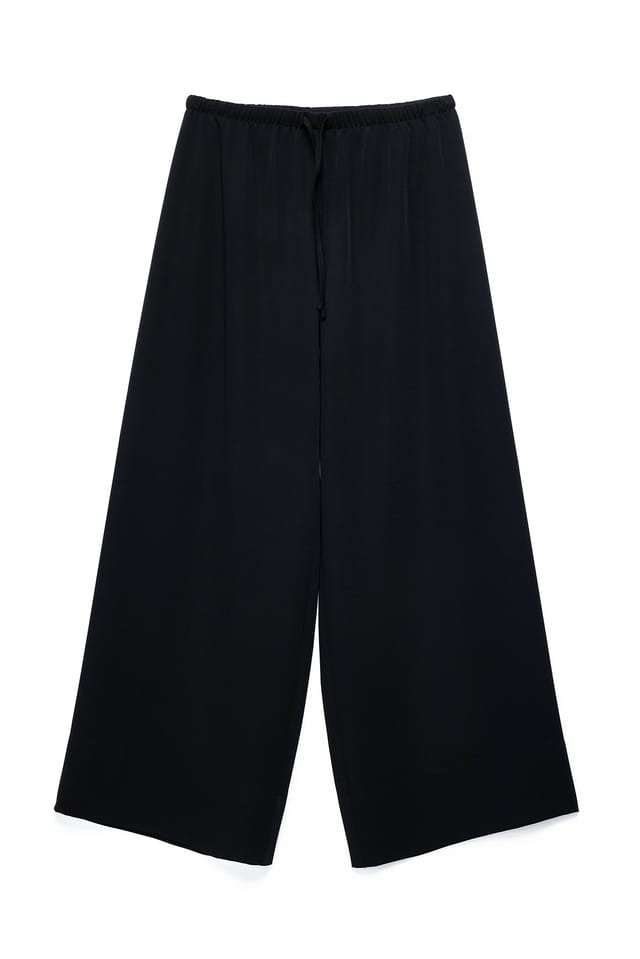 Navy Elastic Waist Mid Rise Fluid Pants