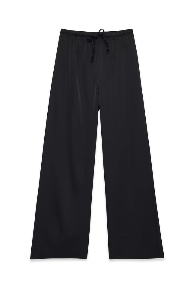 Black Elastic Waist Mid Rise Satin Pants
