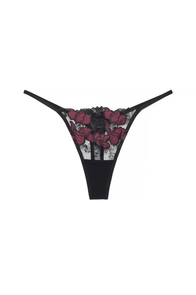 Black Embroidery Lace Thong