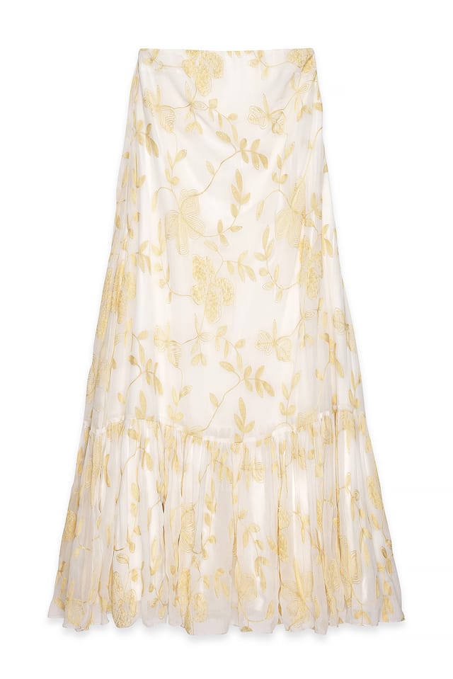 Light Yellow/Cream Robe longue bandeau en mousseline brodée