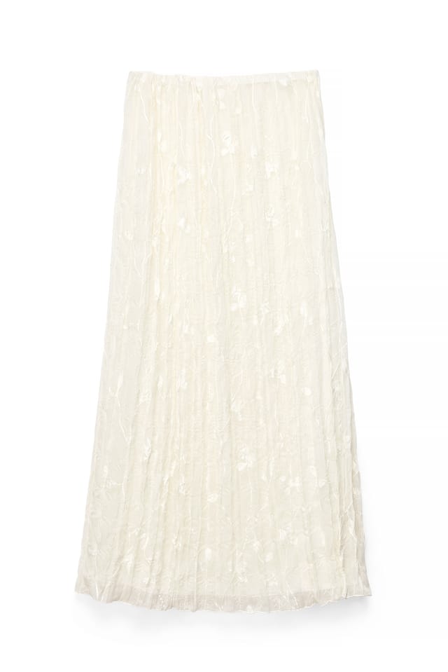 White Krinklad maxikjol med broderi