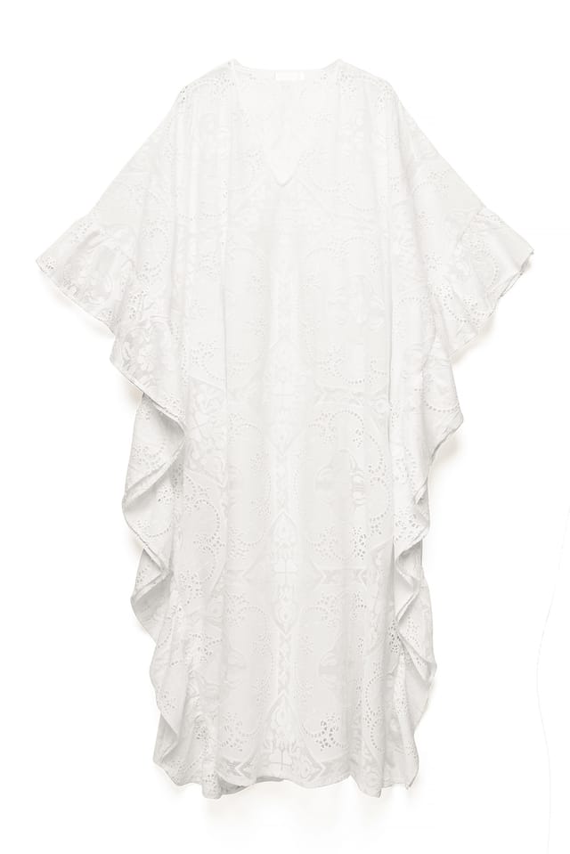 White Voluminøs kaftan med broderi