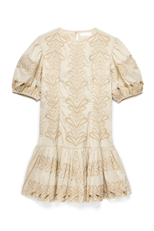 Beige Anglaise-Minikleid mit Stickerei