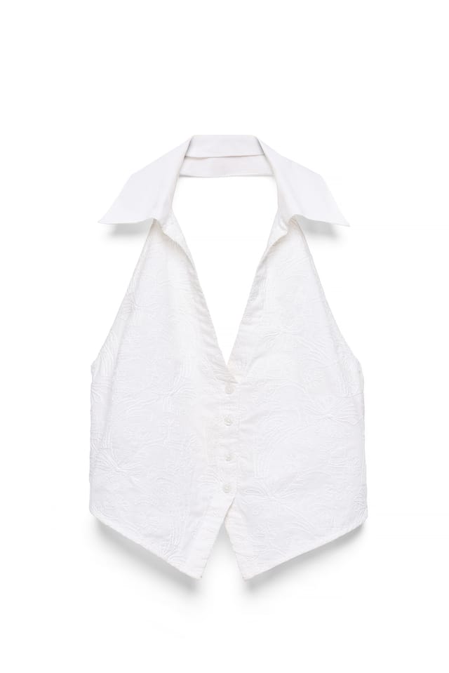 White Neckholder-Top mit Stickerei