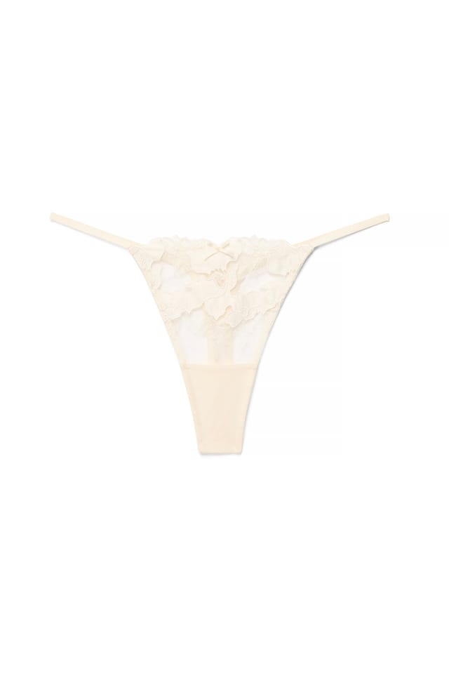Cream Broderad spetsstring