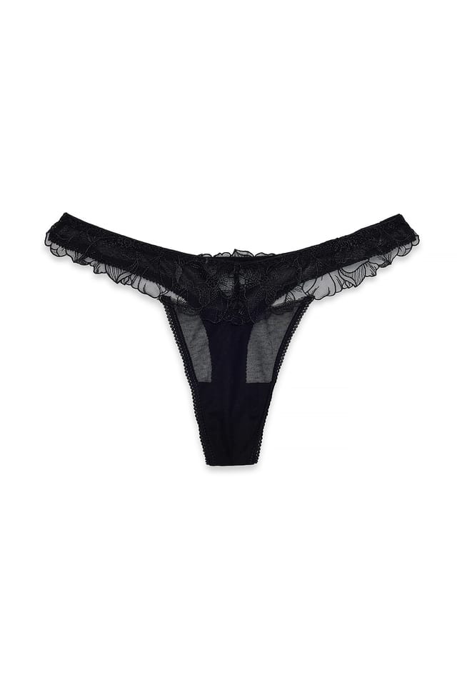 Black bestickter Mesh-String