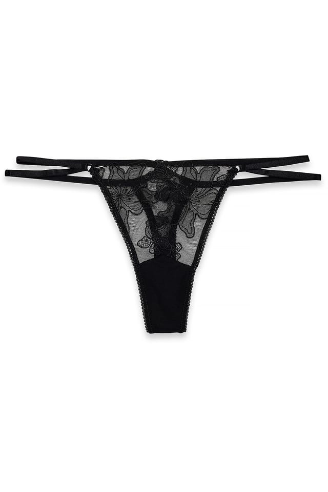 Black Tanga brodé