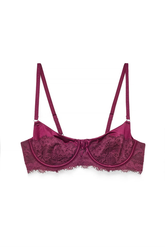 Wine Red Soutien-gorge balconnet en dentelle festonnée