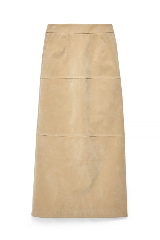 Beige Jupe mi-longue en similicuir avec coutures apparentes