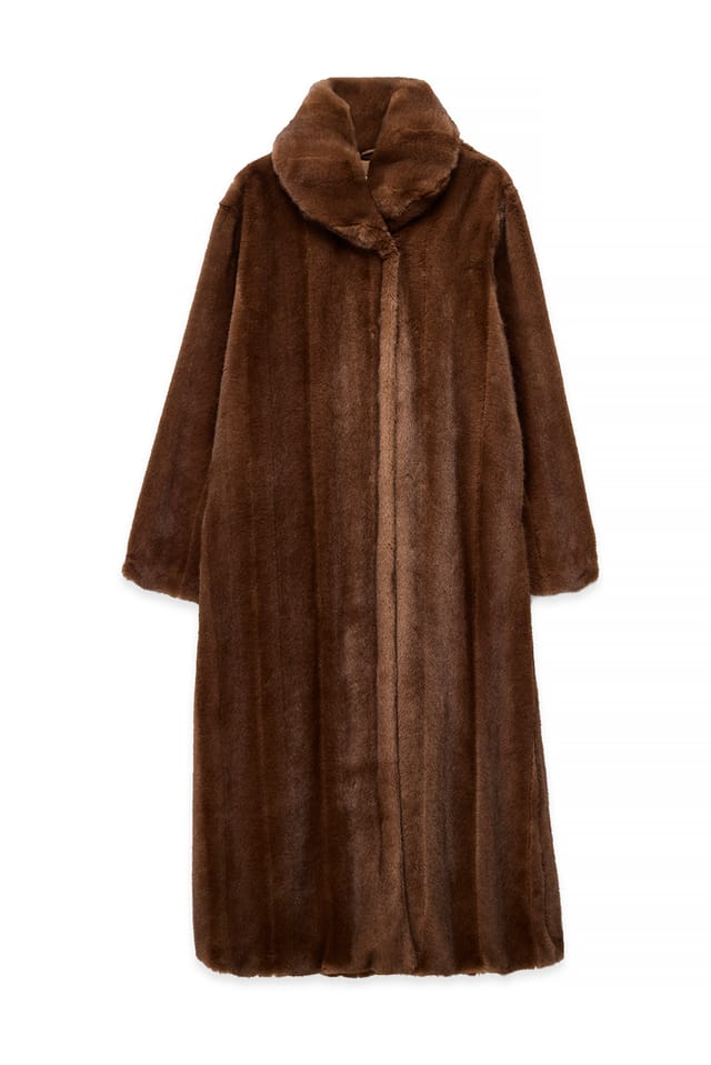 Nougat Faux Fur Big Collar Maxi Coat