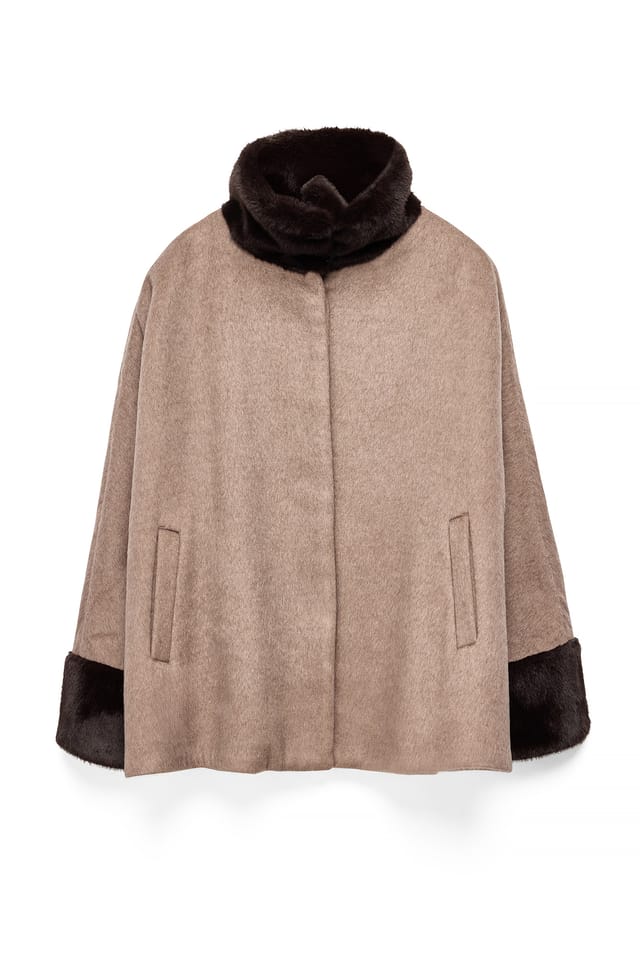 Brown Cape-Jacke mit Kunstpelzbesatz