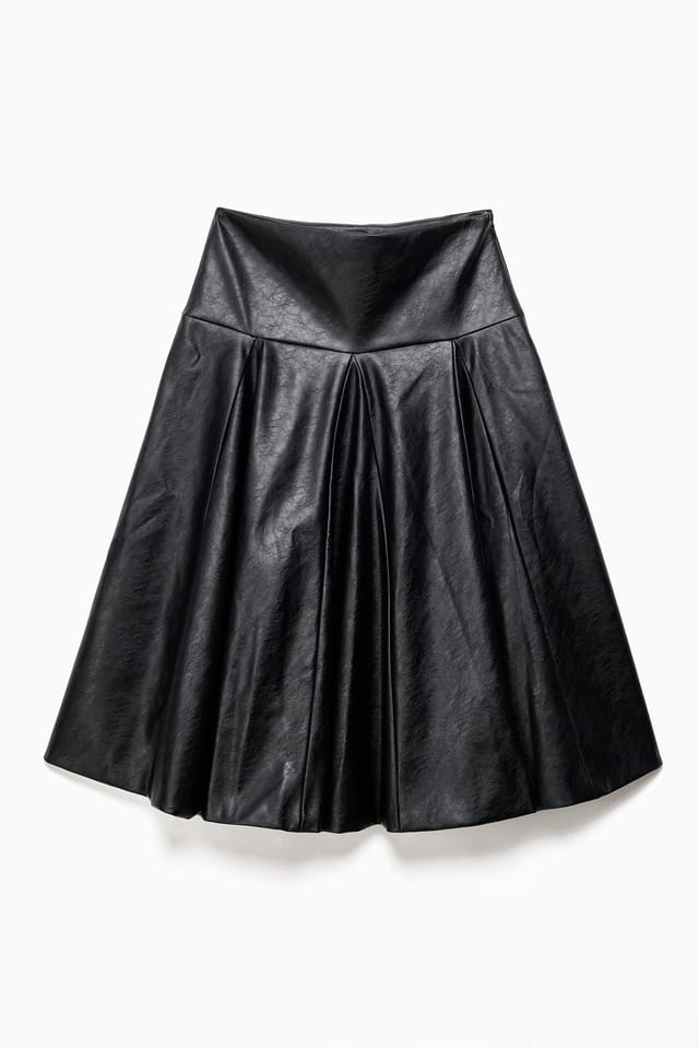 Black Faux Leather Insert Midi Skirt