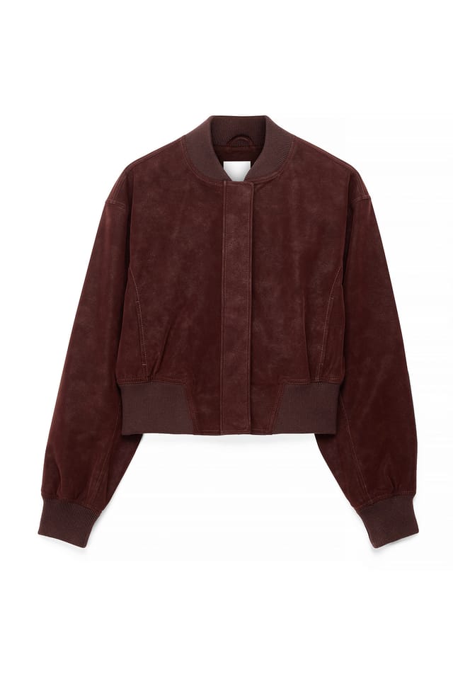 Burgundy Faux Suede Bomber Jacket