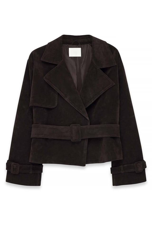Dark Brown Faux Suede Short Trenchcoat