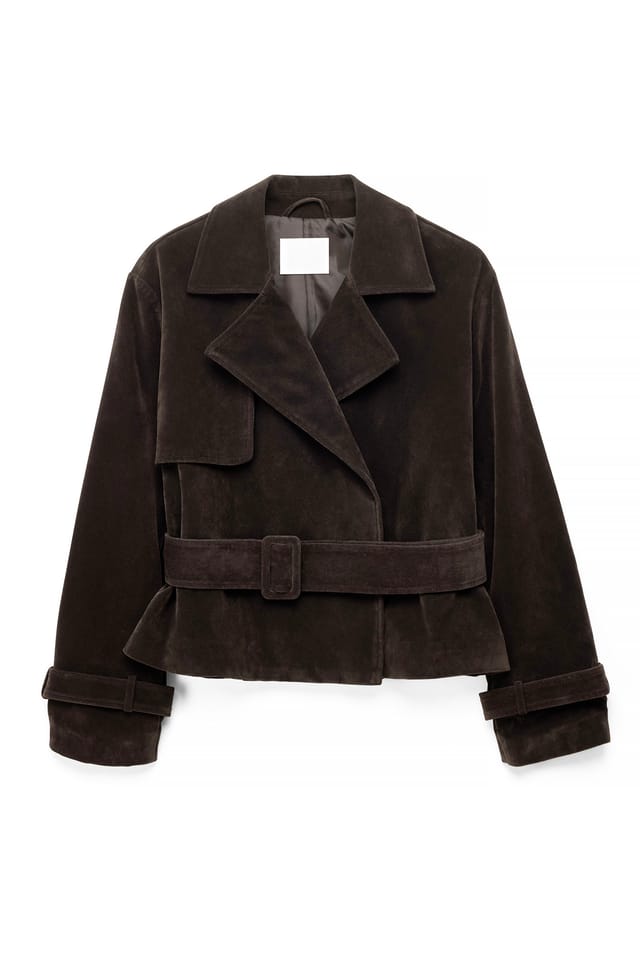 Dark Brown Faux-Suede Kurzer Trenchcoat