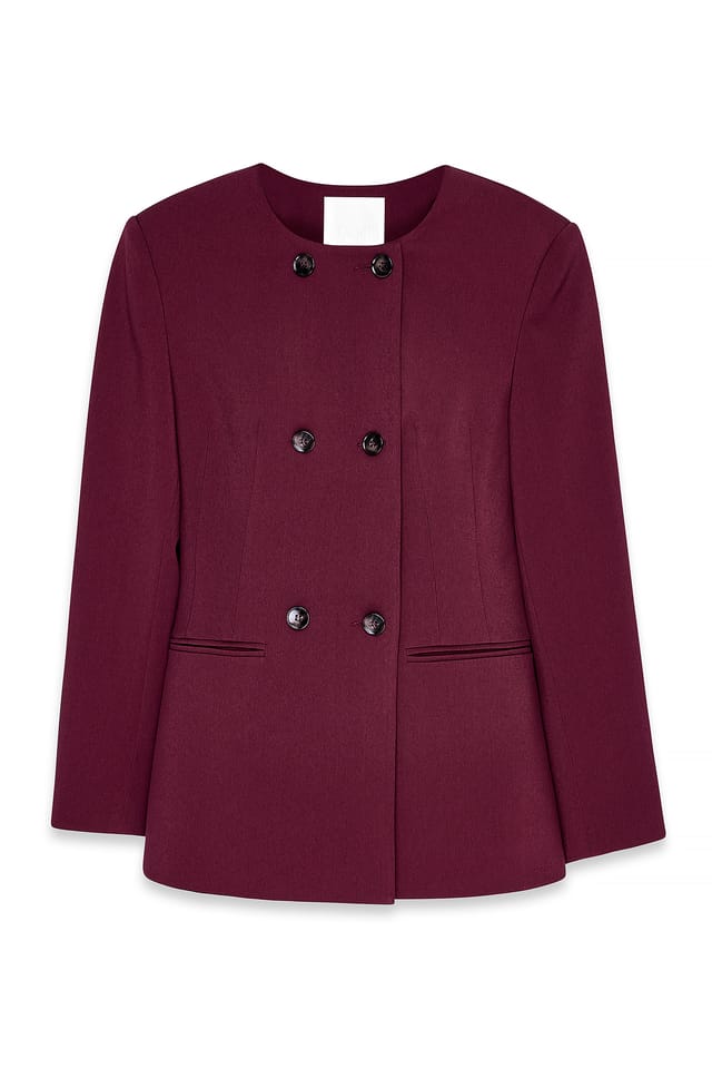 Burgundy Fitted Double Buttoned Blazer