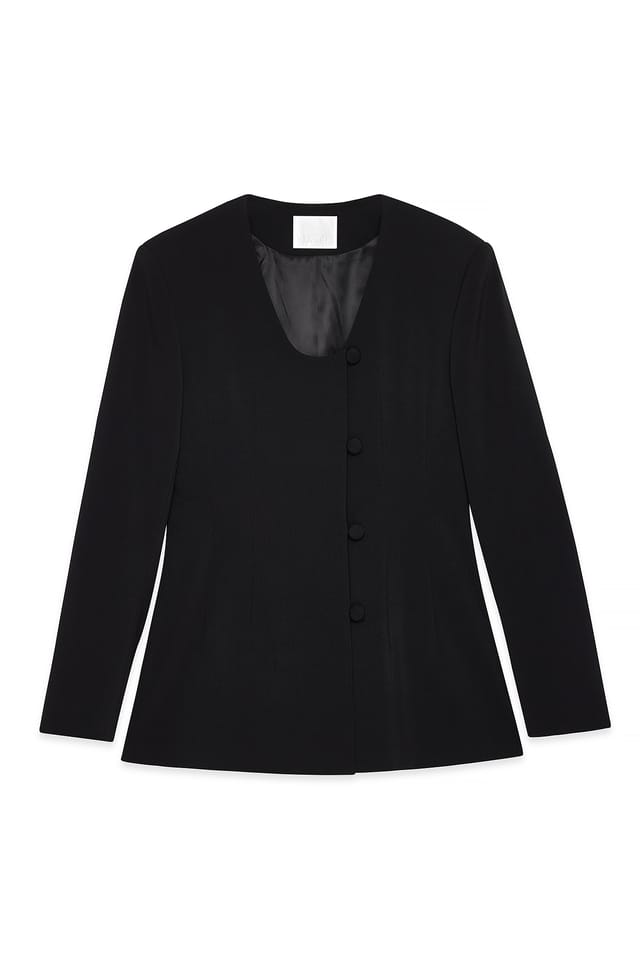 Black Fitted Round Neck Blazer
