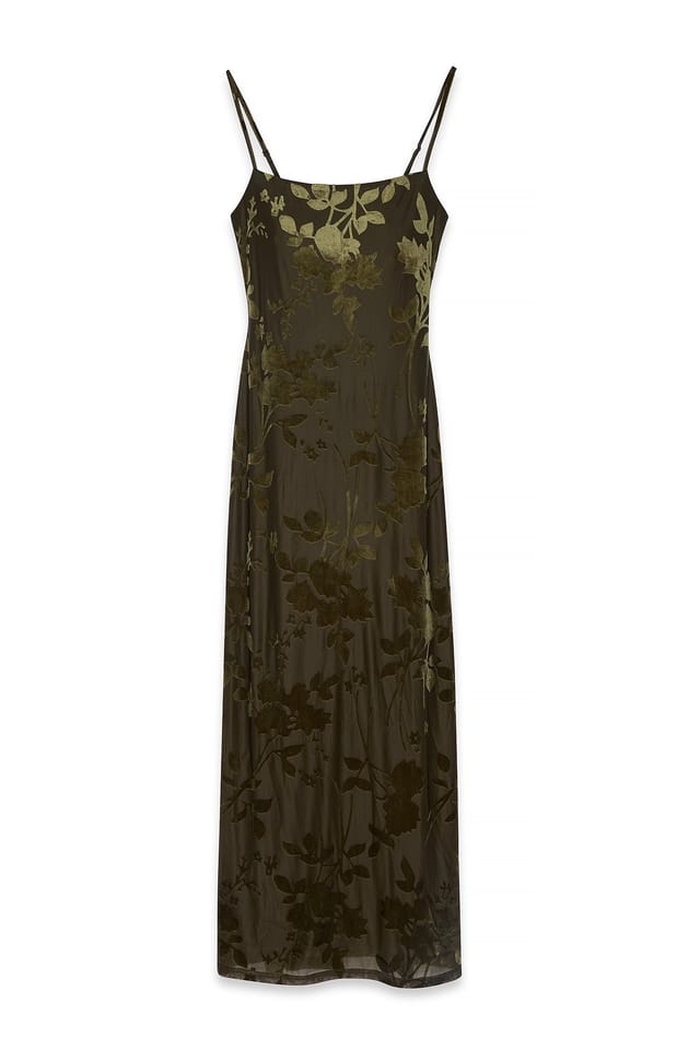 Khaki Floral Print Maxi Dress