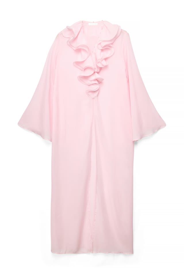 Light Pink Flounce Detail Chiffon Maxi Caftan